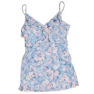 Summer Mae Women's Light Blue Floral Tankini Top with Runched Sides Size S NWT